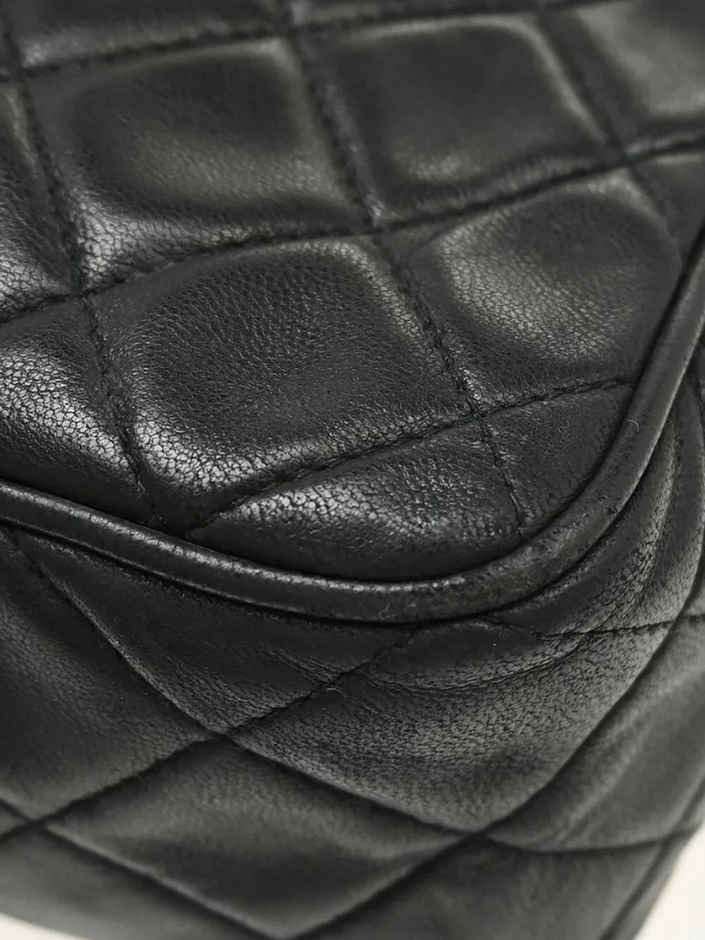 Chanel Black Lambskin Frigne Chain Shoulder Camera Bag